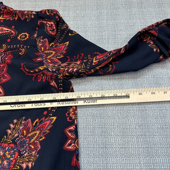 Loft Boho Dress Small Paisley Print Tie Neck Fall Long Sleeve Mini Romantic - Picture 6 of 9